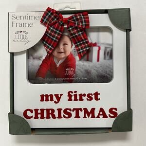 "My First Christmas" Picture Frame White Red Letters 4x6 Inch Photo Little Holly